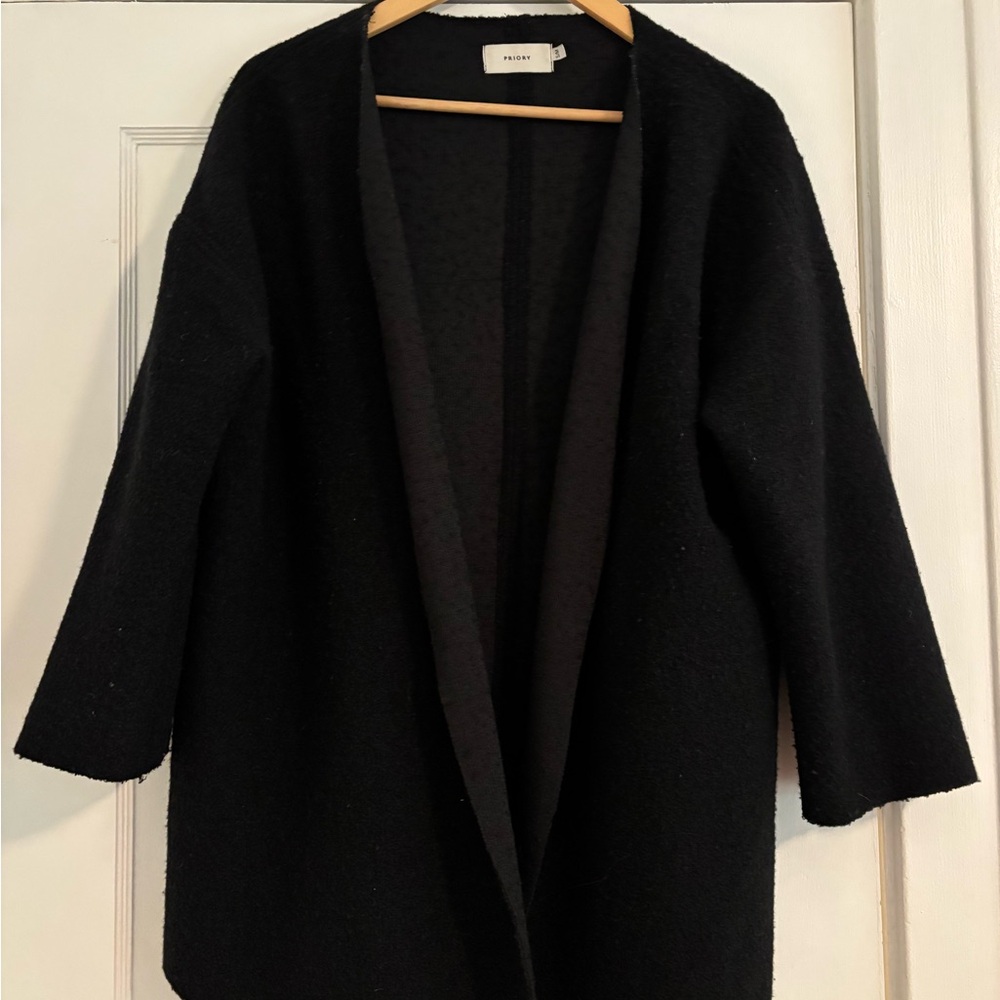Priory Black Boiled Wool Cardigan Coat